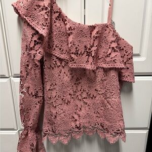 J.O.A. Pink Floral Lace One-Shoulder Blouse